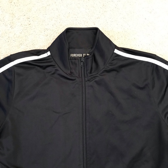 Forever 21 Sport Luxe Track Jacket Womens Medium Black White Stripe Zip Up - Picture 7 of 10